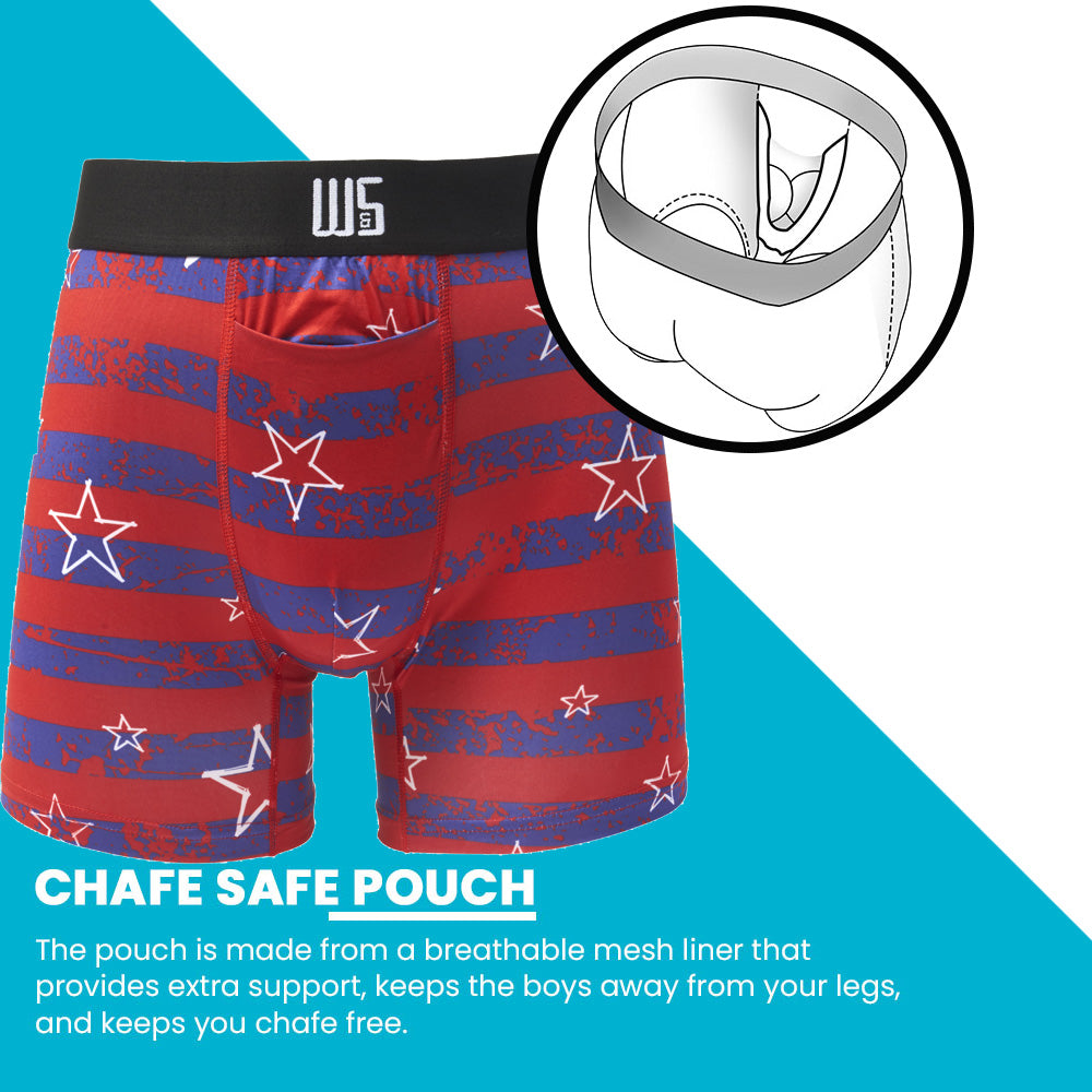 4" Inseam Trunk Boxer Brief 6 Pack - WarriorFit Moisture Wicking Fabric - W/Chafe Safe Pouch