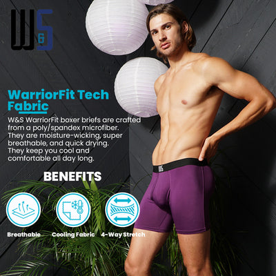 6" Inseam Boxer Brief 6 Pack - WarriorFit Moisture Wicking Fabric - W/Chafe Safe Pouch