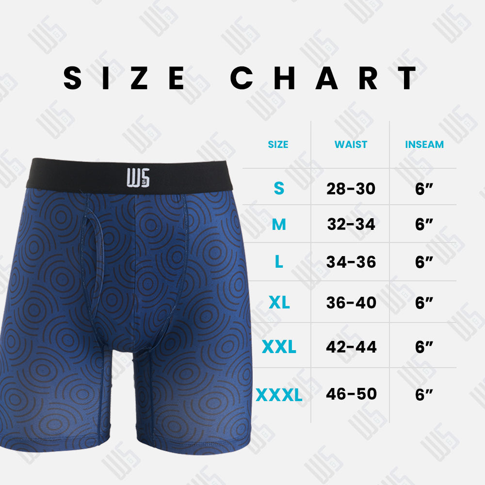 6" Inseam Boxer Brief 6 Pack - WarriorFit Moisture Wicking Fabric - W/Chafe Safe Pouch