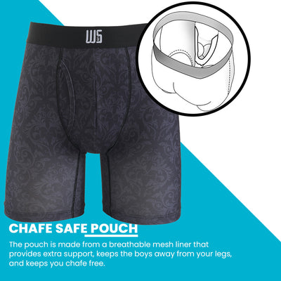 6" Inseam Boxer Brief 6 Pack - WarriorFit Moisture Wicking Fabric - W/Chafe Safe Pouch