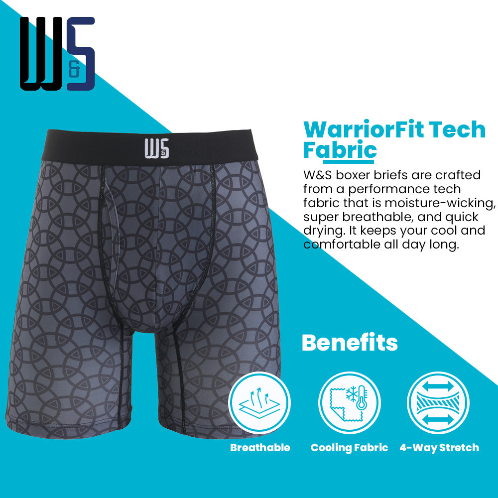 6" Inseam Boxer Brief 6 Pack - WarriorFit Moisture Wicking Fabric - W/Chafe Safe Pouch