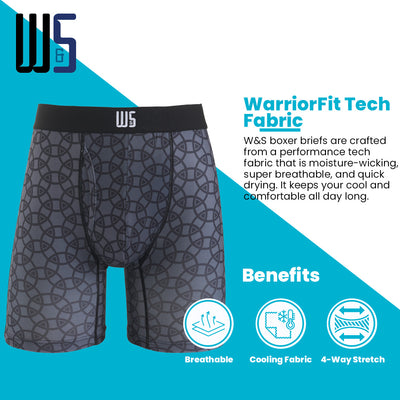 6" Inseam Boxer Brief 6 Pack - WarriorFit Moisture Wicking Fabric - W/Chafe Safe Pouch