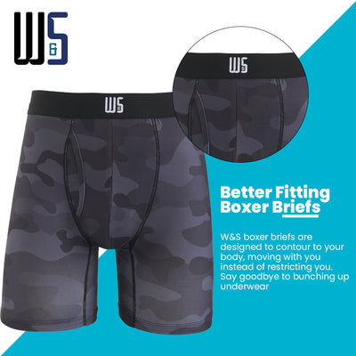 6" Inseam Boxer Brief 6 Pack - WarriorFit Moisture Wicking Fabric - W/Chafe Safe Pouch
