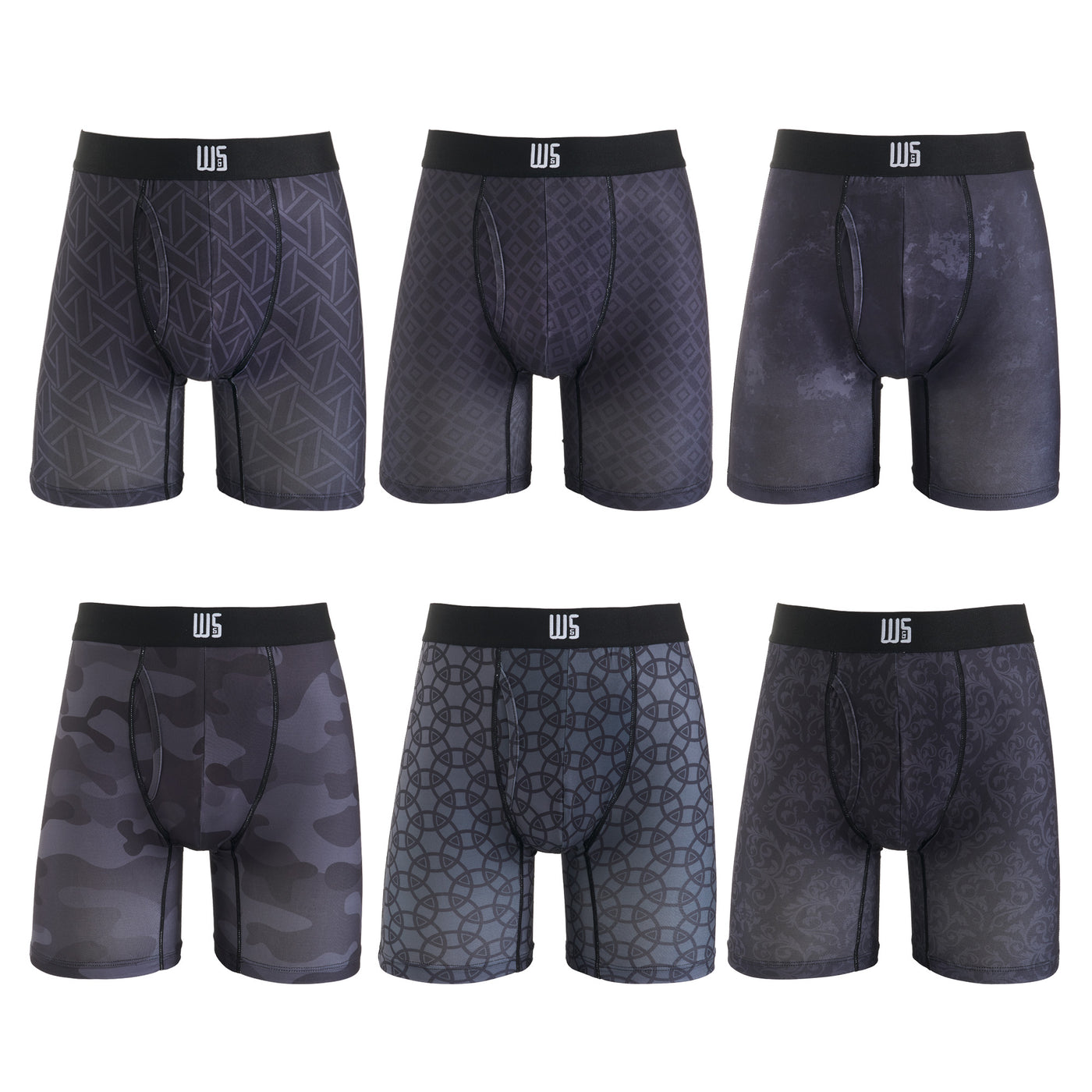 6" Inseam Boxer Brief 6 Pack - WarriorFit Moisture Wicking Fabric - W/Chafe Safe Pouch