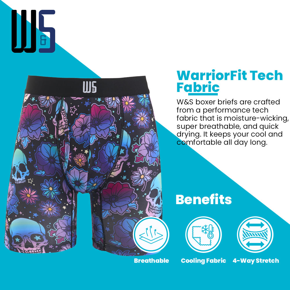 6" Inseam Boxer Brief 6 Pack - WarriorFit Moisture Wicking Fabric - W/Chafe Safe Pouch