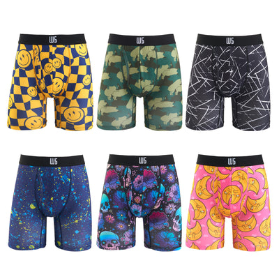6" Inseam Boxer Brief 6 Pack - WarriorFit Moisture Wicking Fabric - W/Chafe Safe Pouch