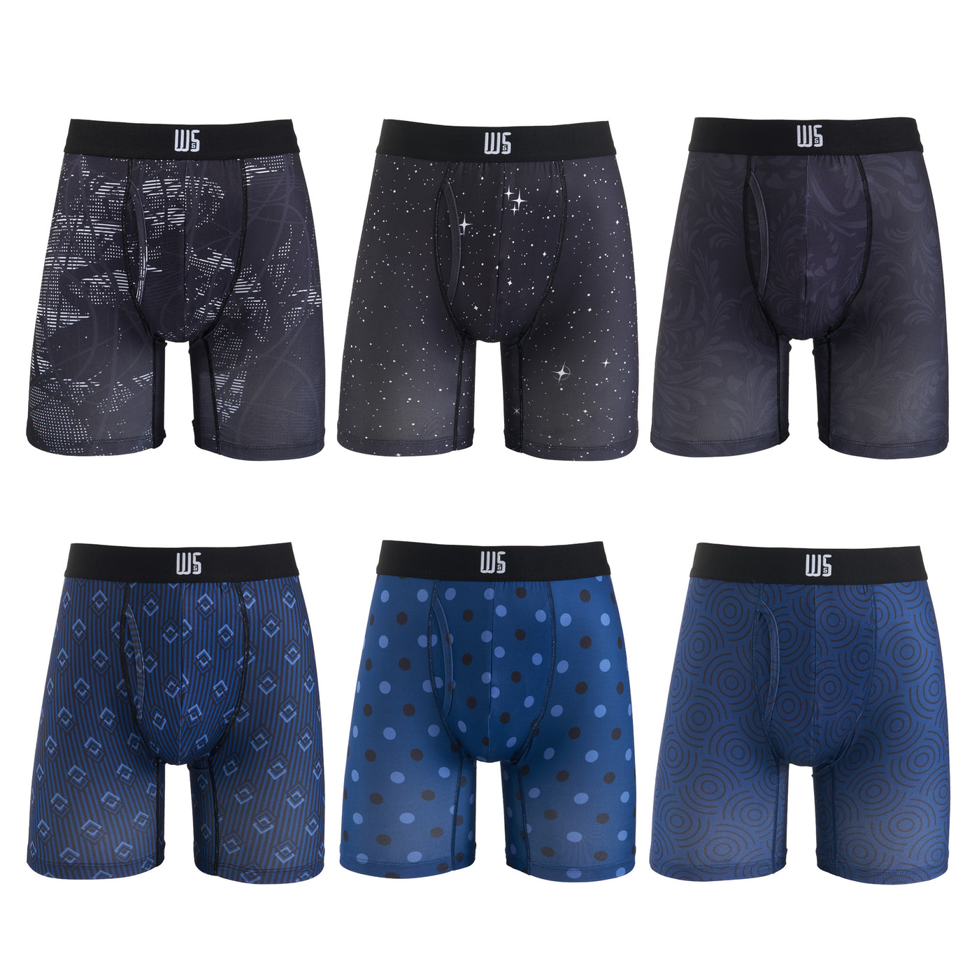 6" Inseam Boxer Brief 6 Pack - WarriorFit Moisture Wicking Fabric - W/Chafe Safe Pouch