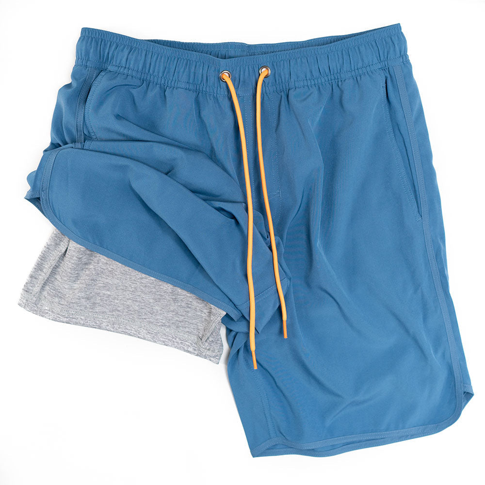 Light Blue Blue Swim Trunks W/Performance Liner | 8" Inseam