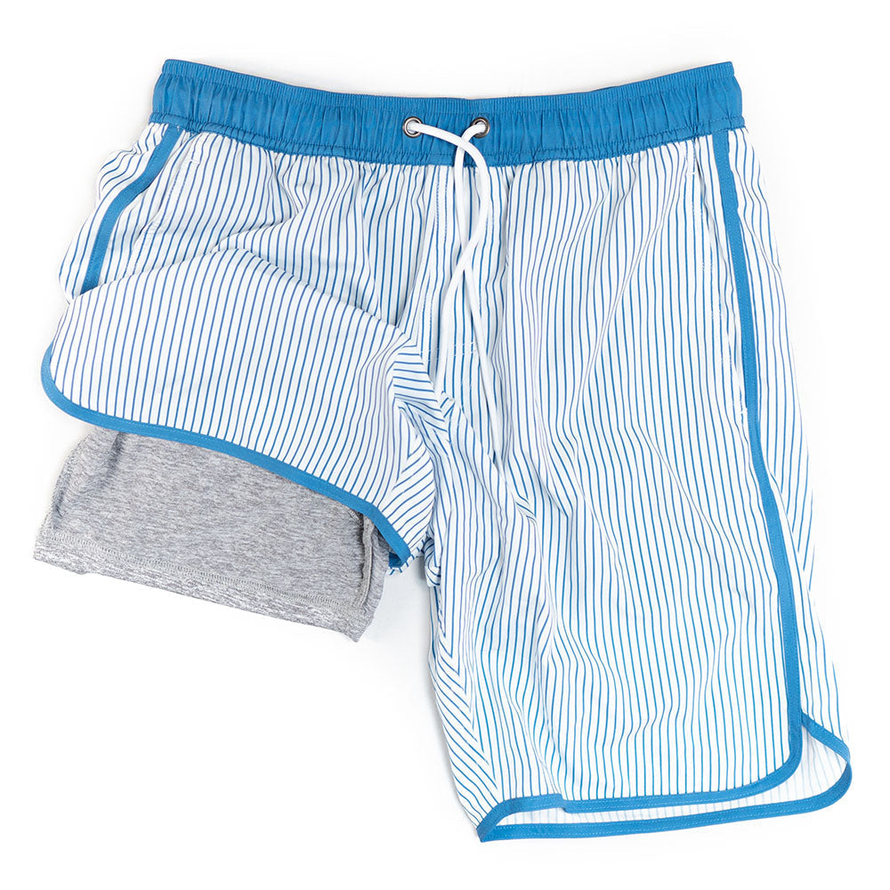 Light Blue Blue Swim Trunks W/Performance Liner | 8" Inseam