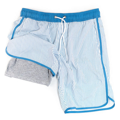 Light Blue Blue Swim Trunks W/Performance Liner | 8" Inseam