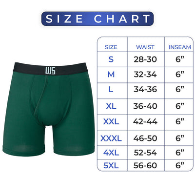 Dark Green Boxer Brief - Infograph with Size Chart
