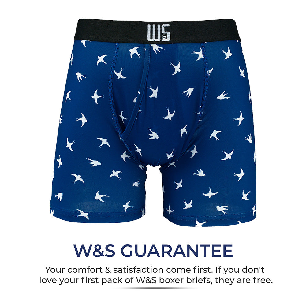 Blue with little white birds printed Boxer brief - infograph