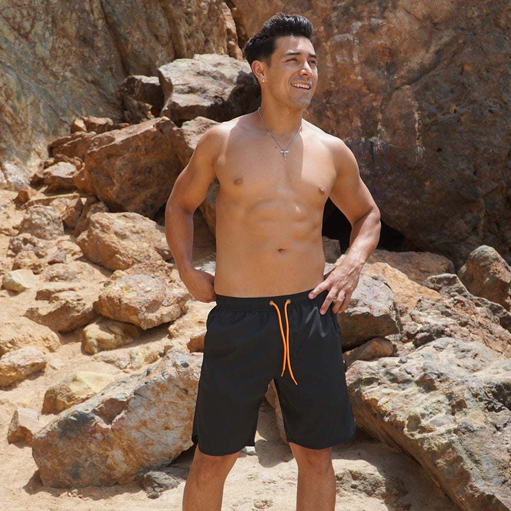 Solid Black Swim Trunks W/Performance Liner 8